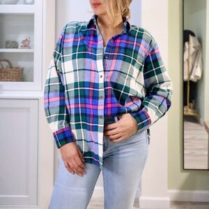 Gap Flannel Big Shirt in Green Multi Plaid